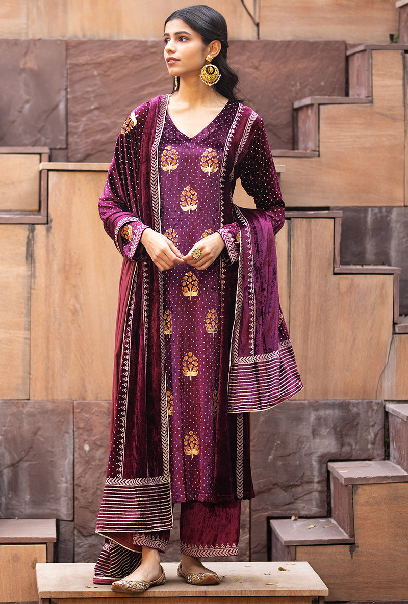 Wine Ruhaani A-line Anarkali Set