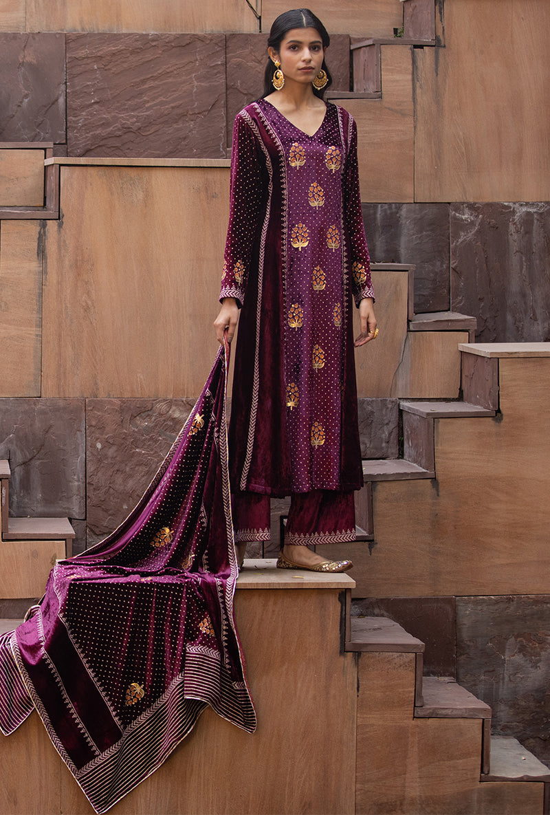 Wine Ruhaani A-line Anarkali Set