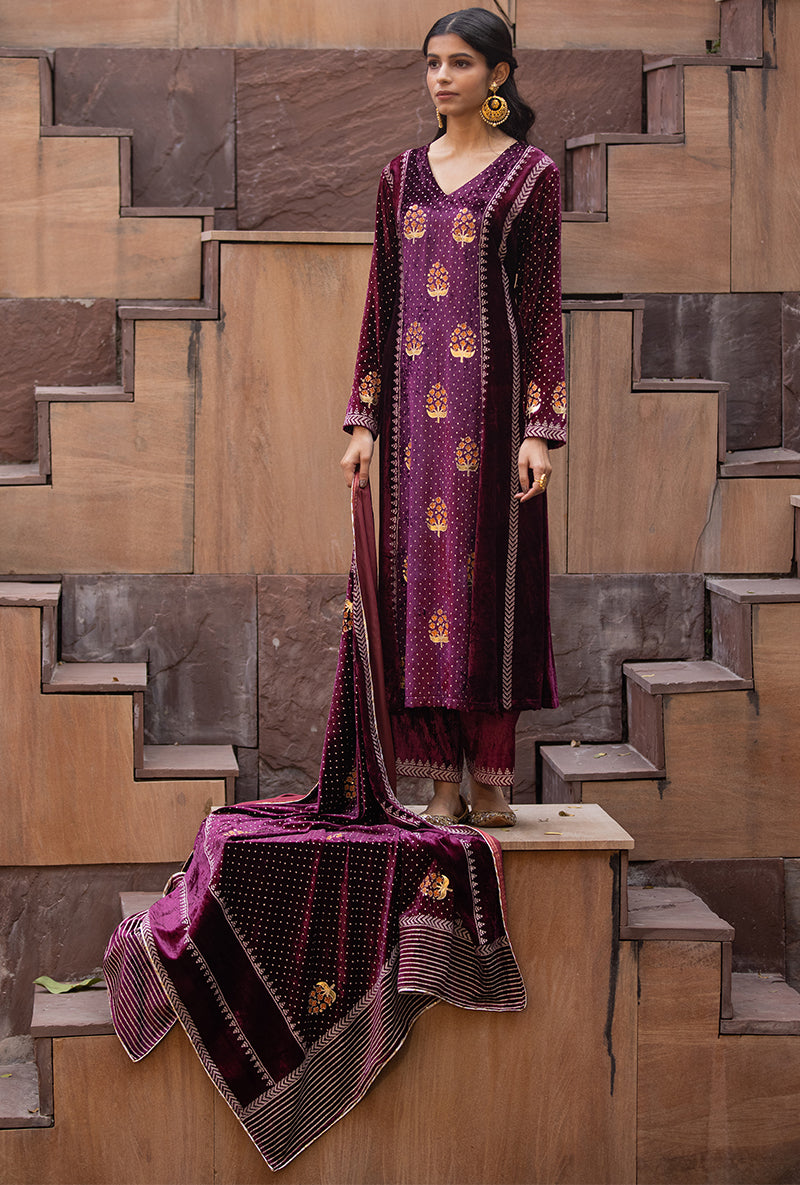 Wine Ruhaani A-line Anarkali Set