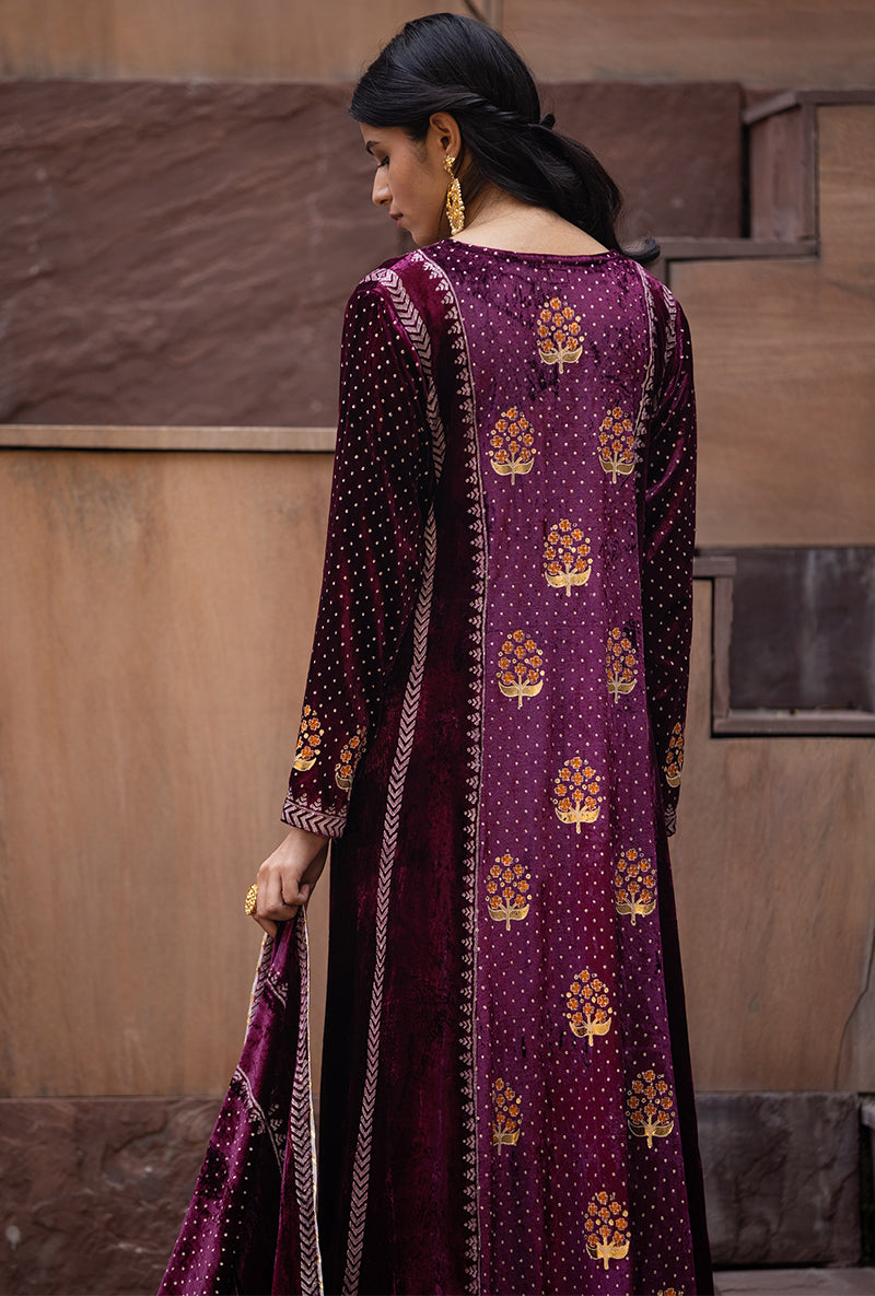 Wine Ruhaani A-line Anarkali Set