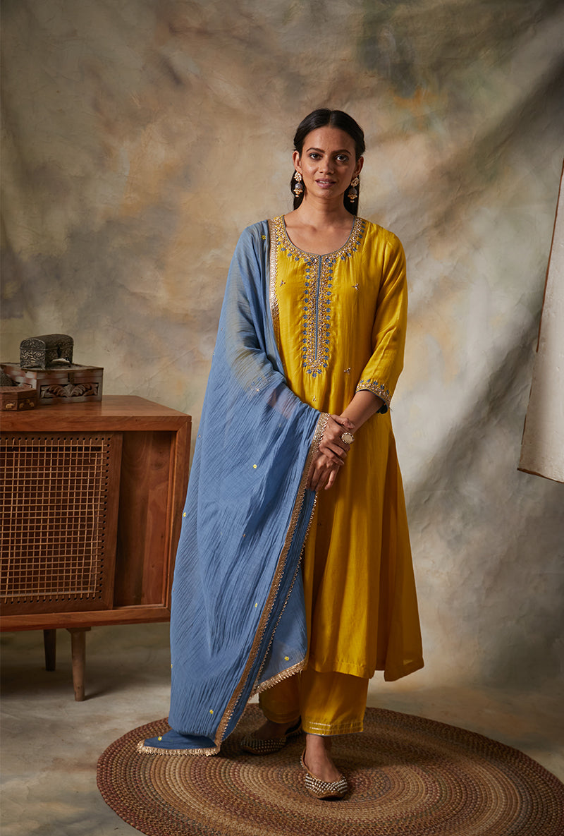 Yellow A-line Mahi Kurta Set