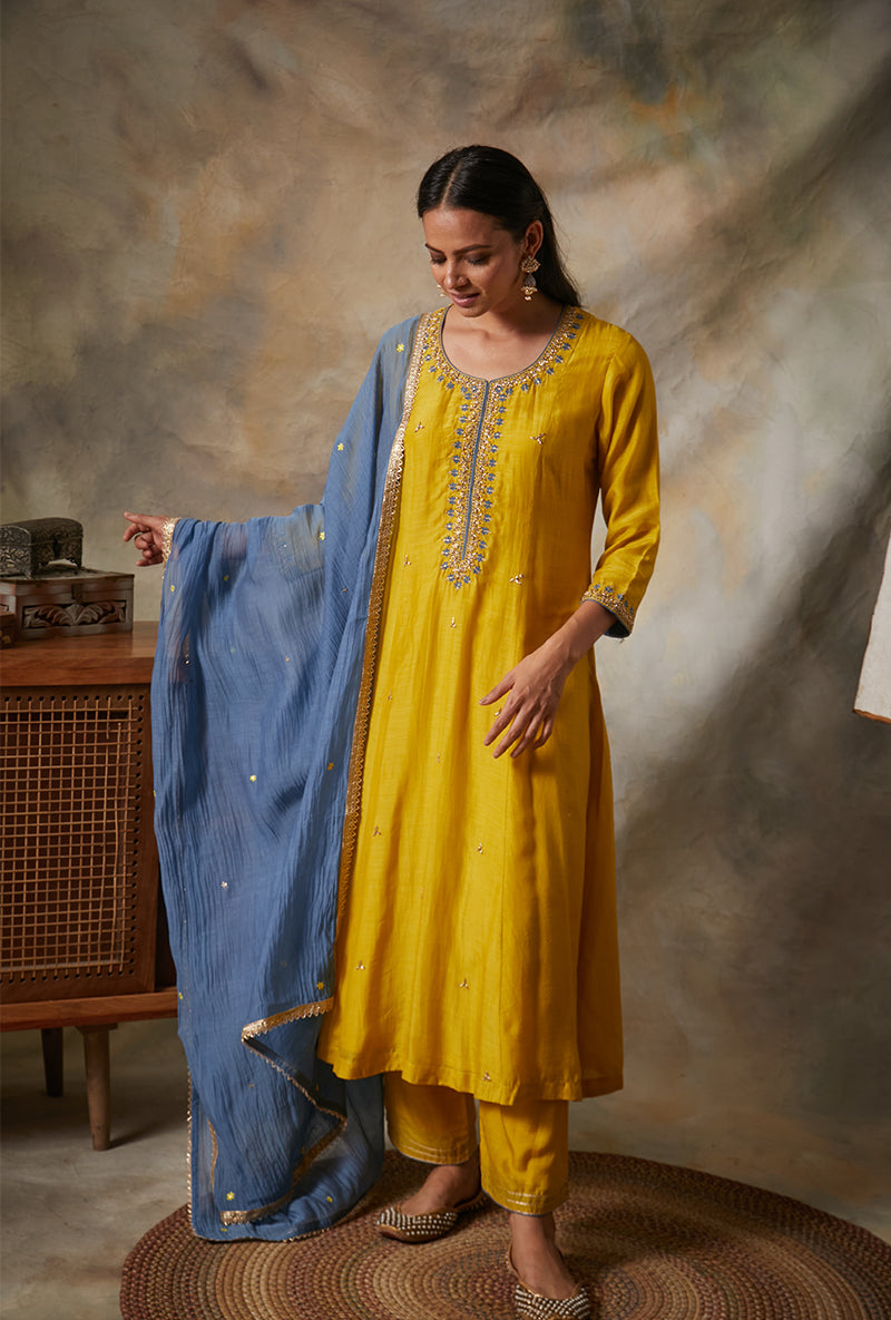 Yellow A-line Mahi Kurta Set