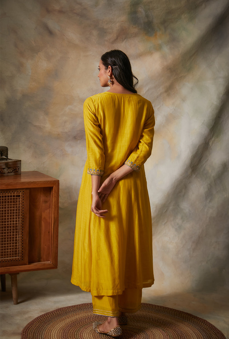 Yellow A-line Mahi Kurta Set