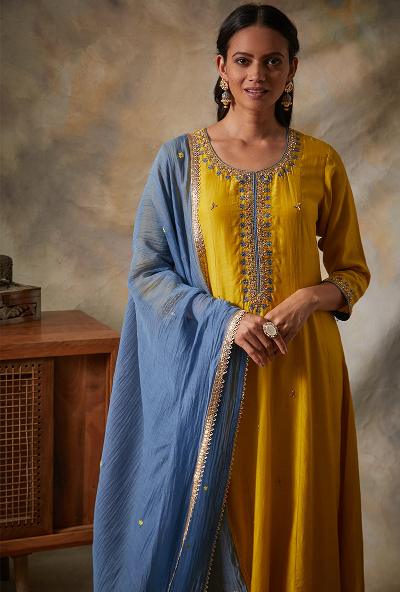 Yellow A-line Mahi Kurta Set