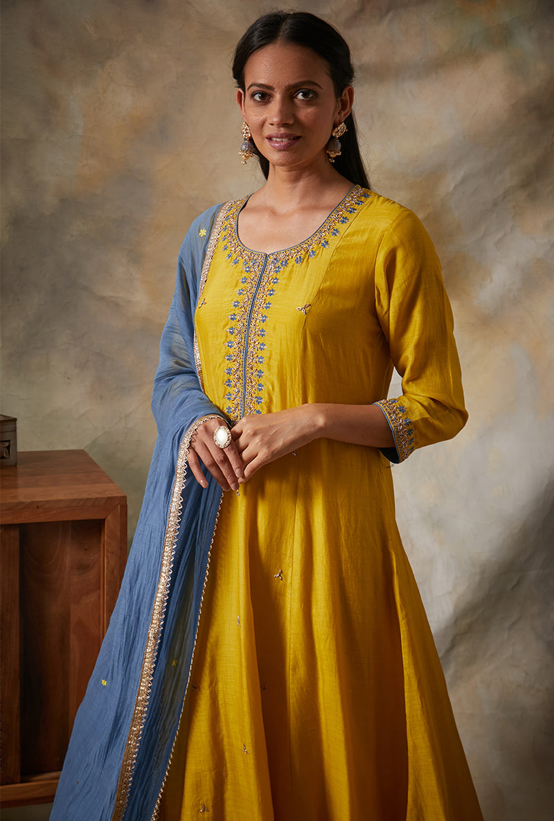 Yellow A-line Mahi Kurta Set