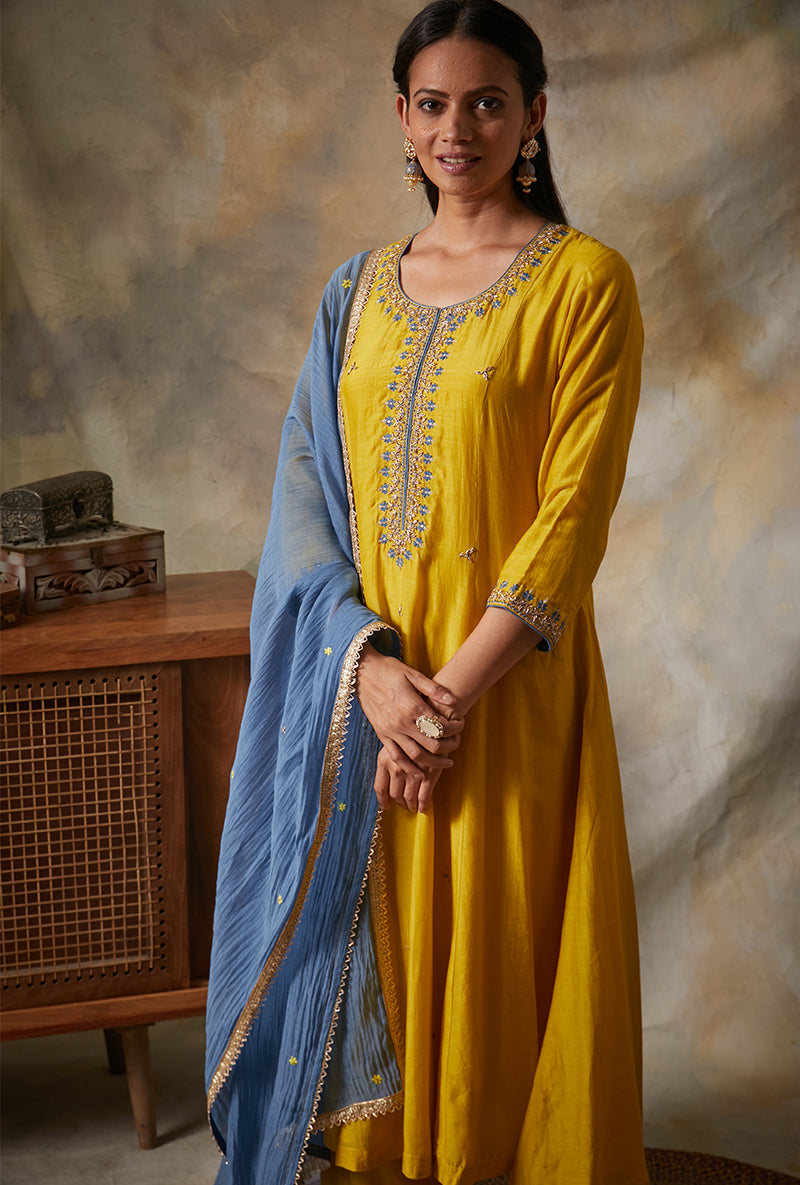 Yellow A-line Mahi Kurta Set