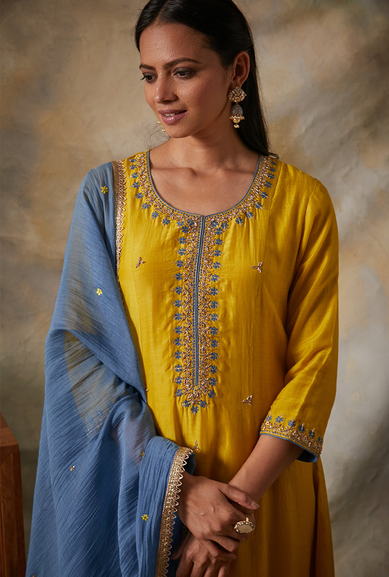 Yellow A-line Mahi Kurta Set