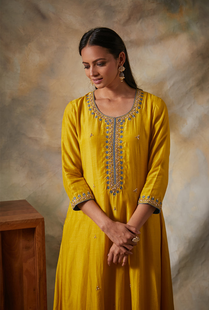 Yellow A-line Mahi Kurta Set