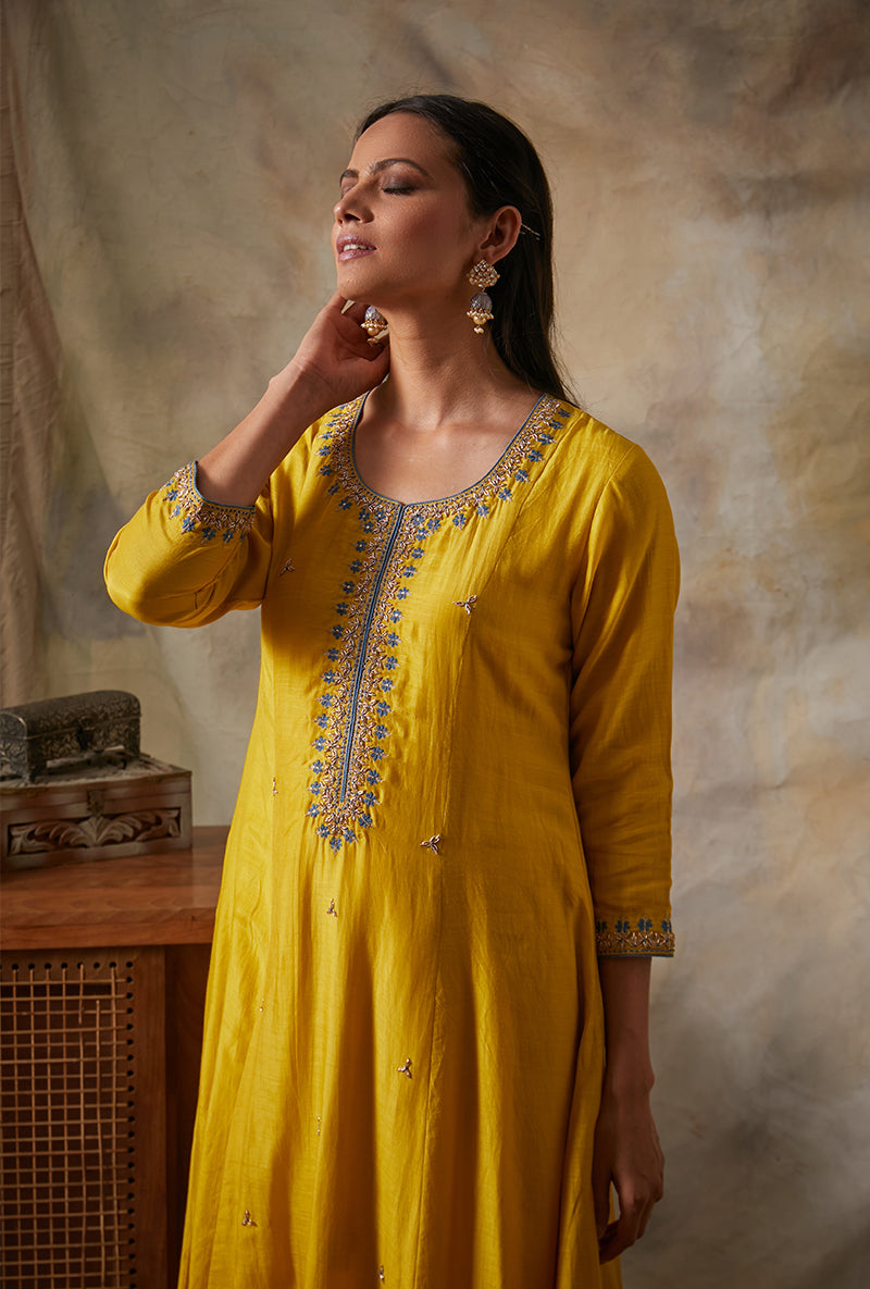 Yellow A-line Mahi Kurta Set