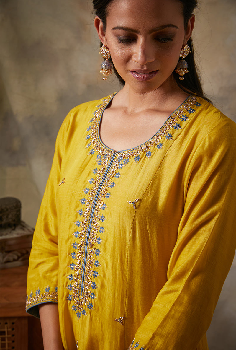 Yellow A-line Mahi Kurta Set