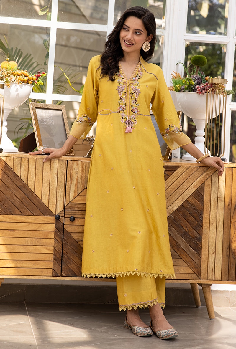 Yellow Floral Hoop Suhaani Kurta Set