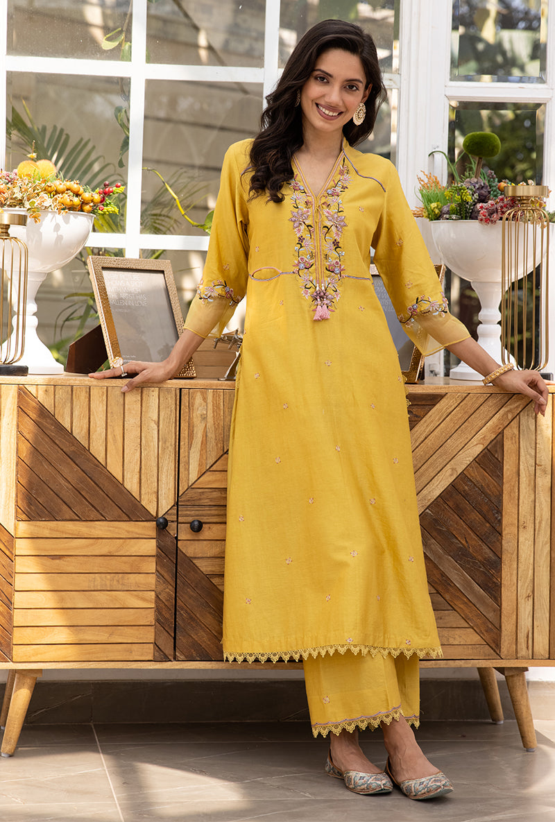 Yellow Floral Hoop Suhaani Kurta Set