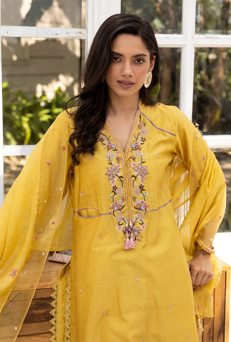 Yellow Floral Hoop Suhaani Kurta Set