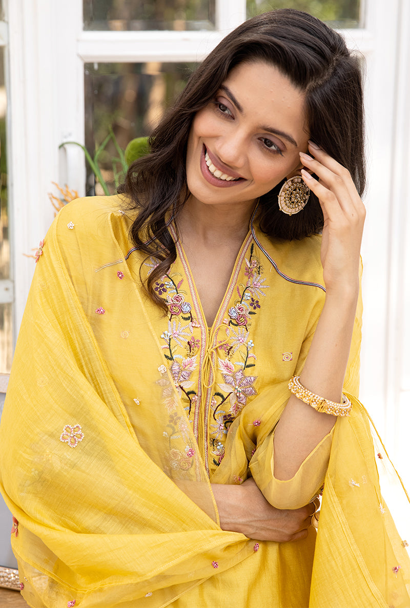 Yellow Floral Hoop Suhaani Kurta Set
