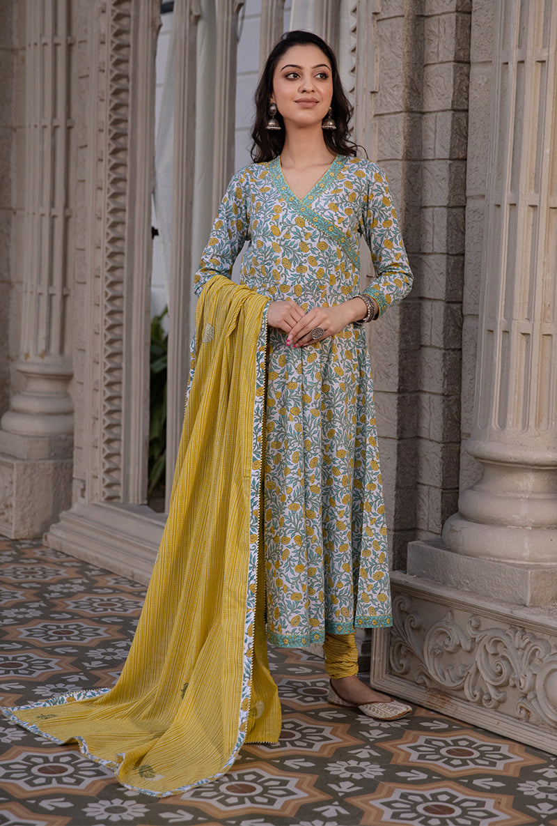 Yellow Mayuri Angrakha Kurta Set