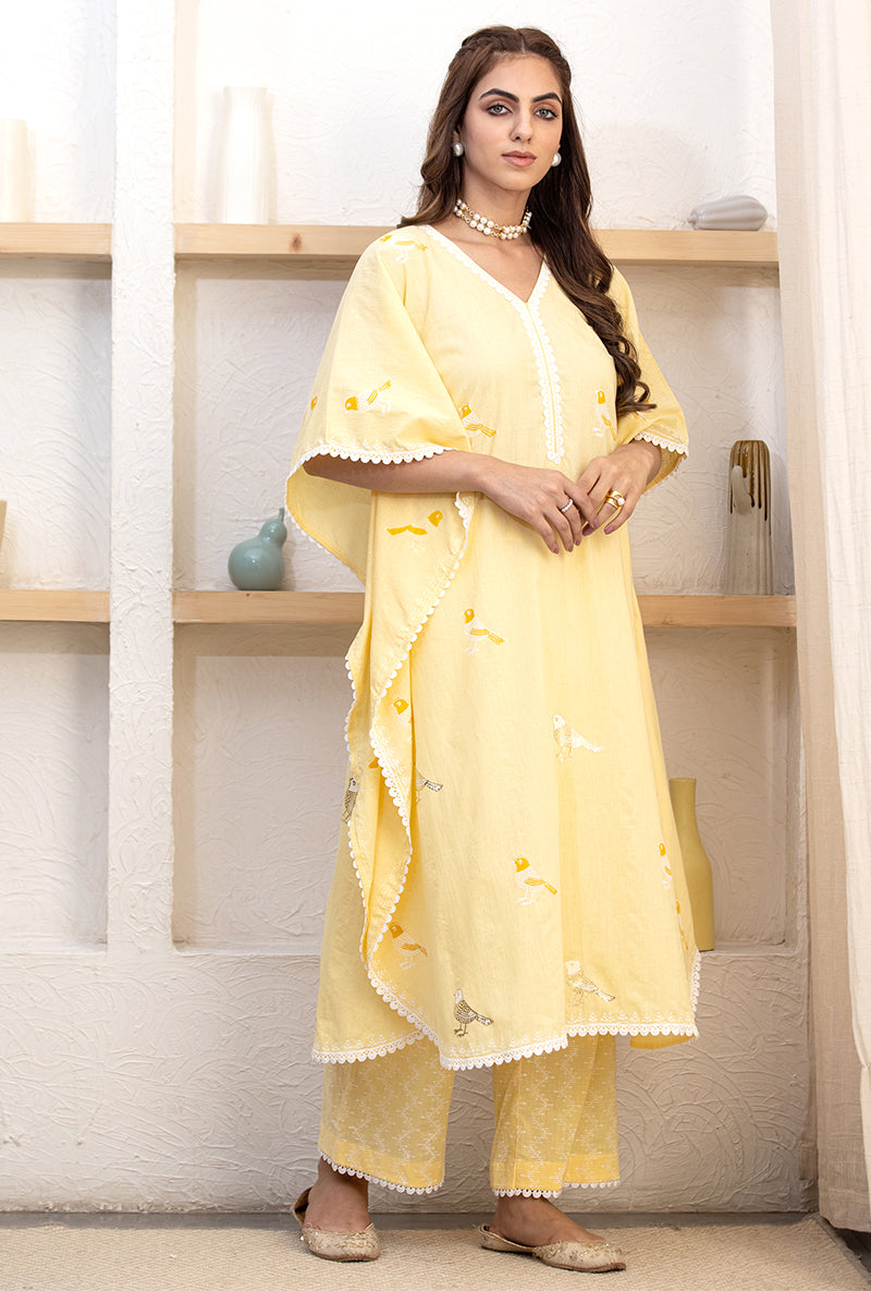 Yellow Pihu Kaftan Set