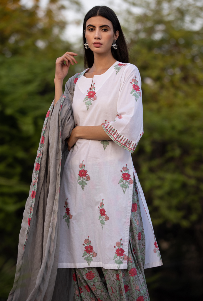 Ivory/Grey Pankhuri Salwar Kurta Set