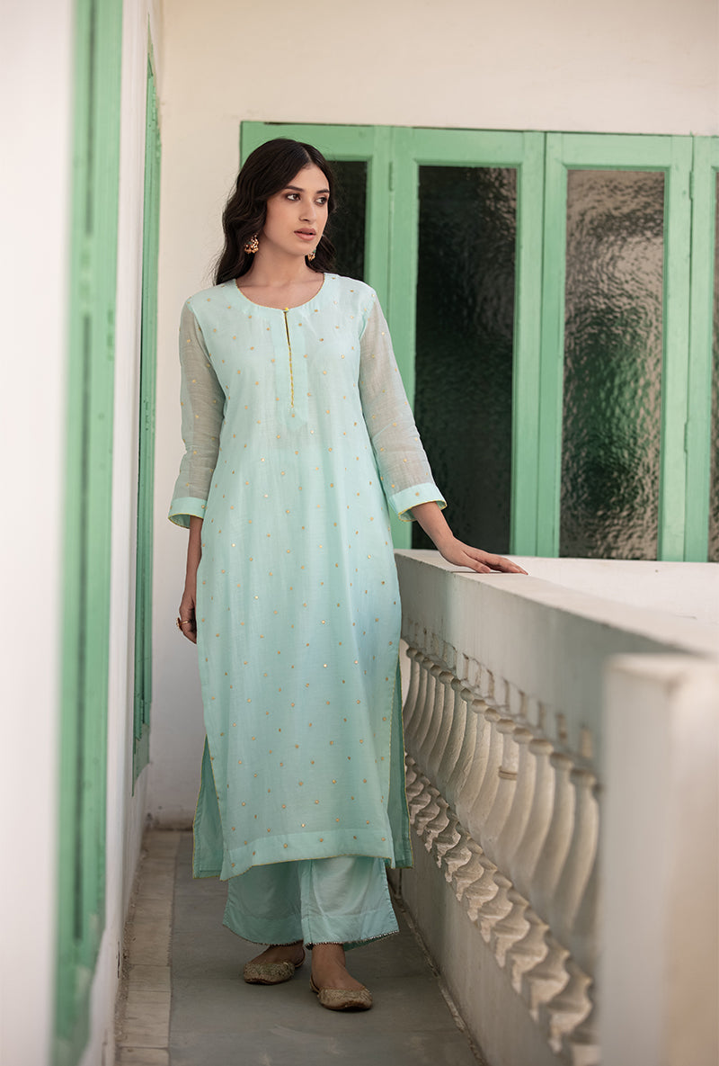Aqua Multi Applique Mastaani Kurta Set
