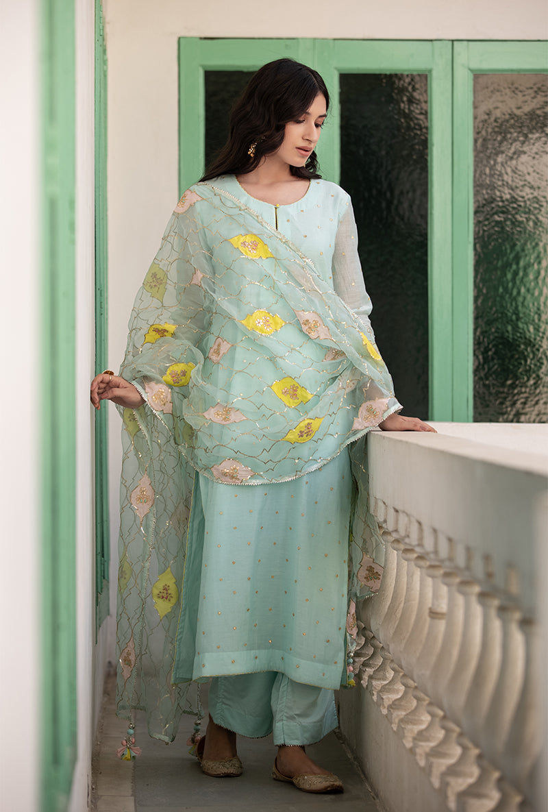 Aqua Multi Applique Mastaani Kurta Set