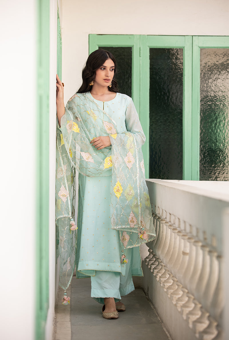 Aqua Multi Applique Mastaani Kurta Set