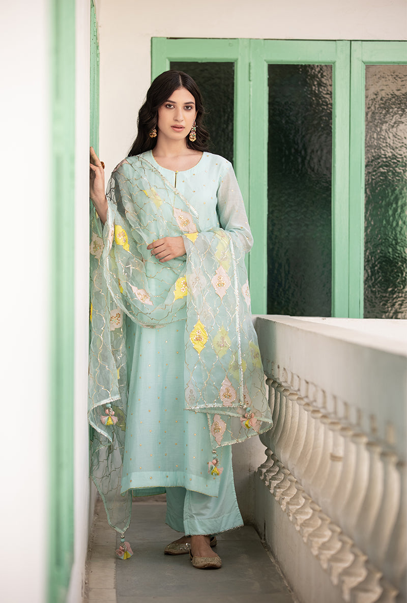 Aqua Multi Applique Mastaani Kurta Set