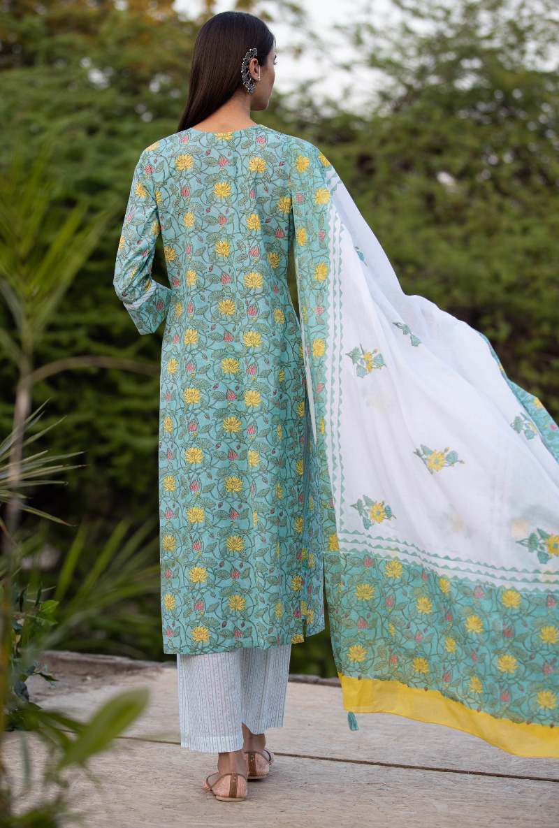 Aqua Sequin Pankhuri Kurta Set