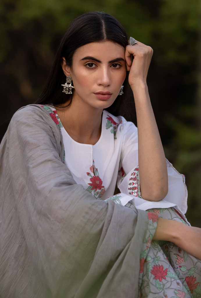 Ivory/Grey Pankhuri Salwar Kurta Set