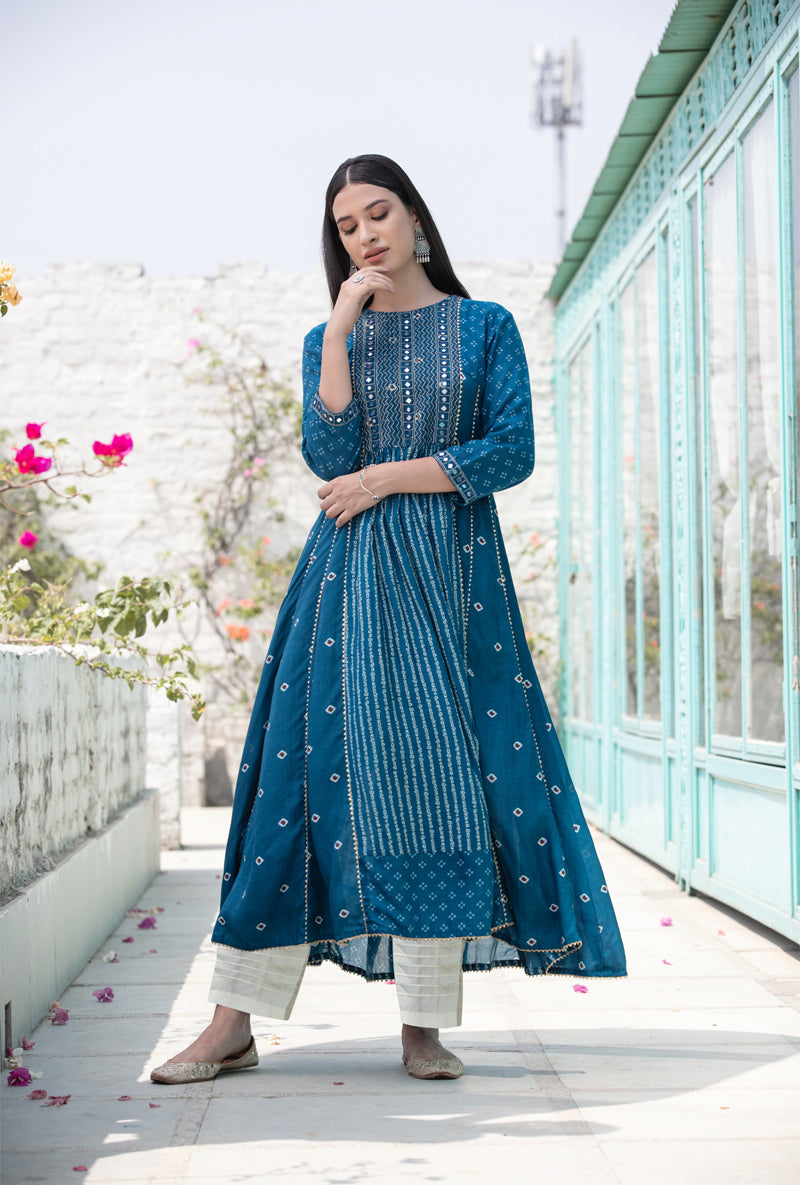 Blue Mirror Yoke Nura Kurta Set