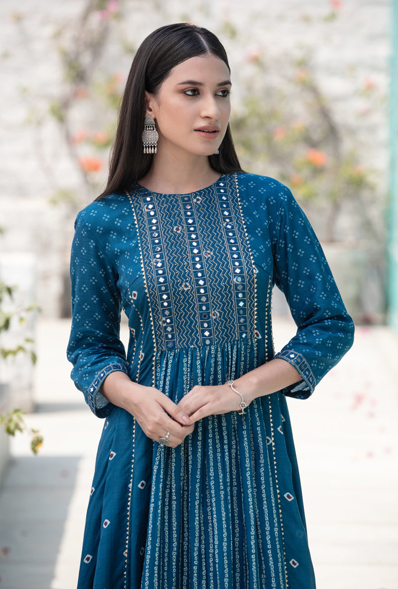 Blue Mirror Yoke Nura Kurta Set