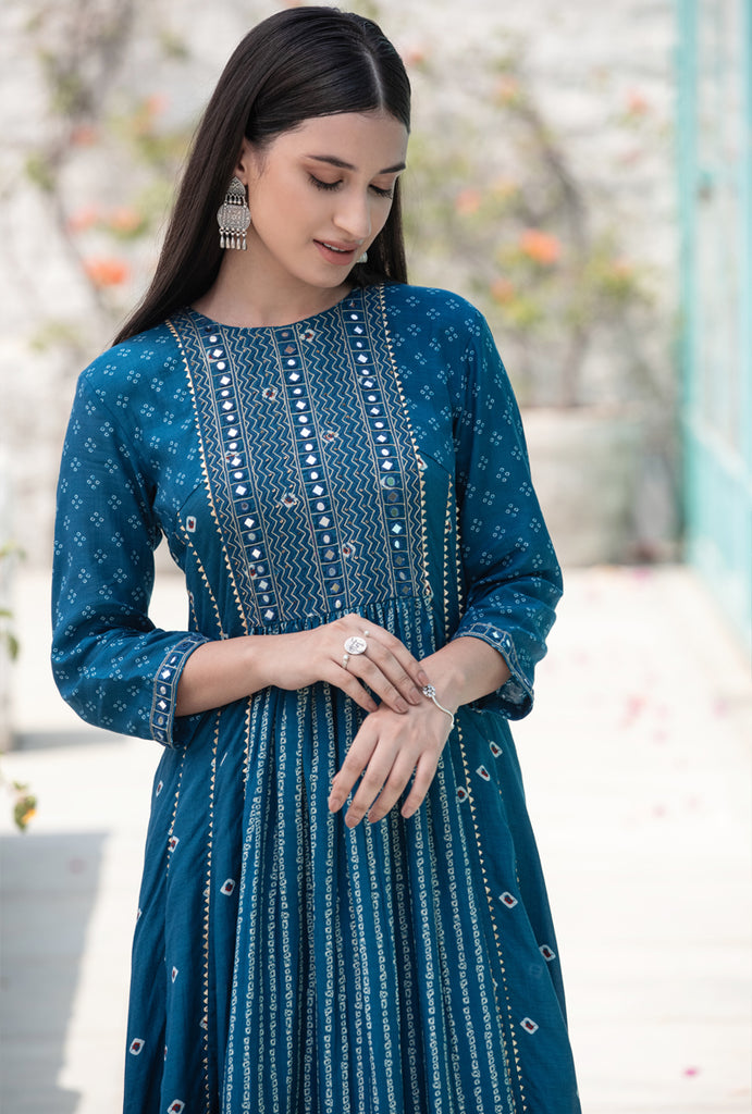 Blue Mirror Yoke Nura Kurta Set