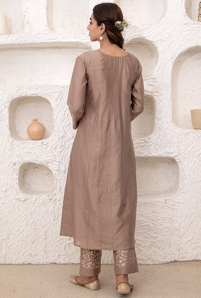 Khaki Brown Kalidaar Tahira Kurta Set