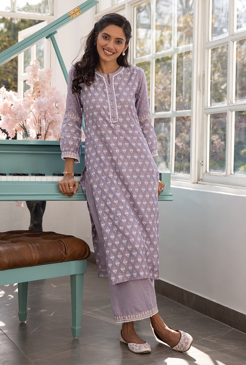 Lavender Straight Aisha Kurta Set