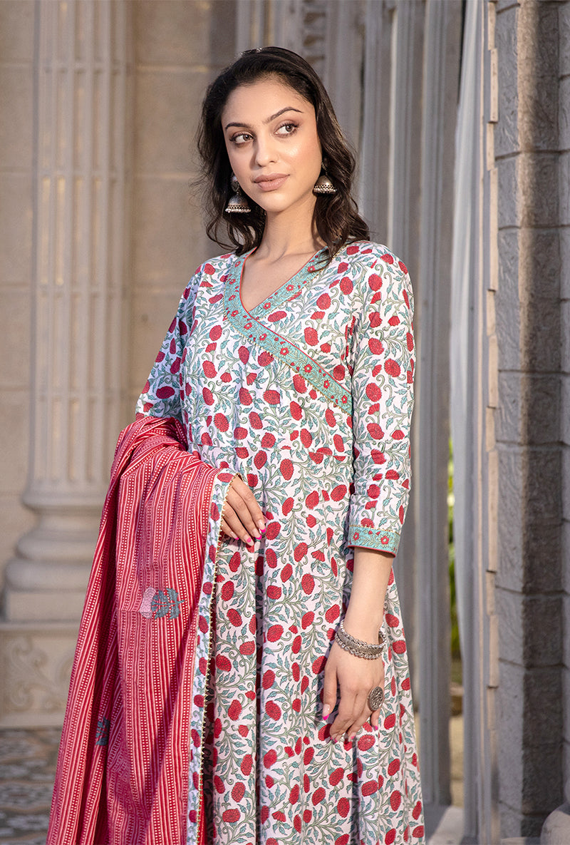 Red Mayuri Angrakha Kurta Set