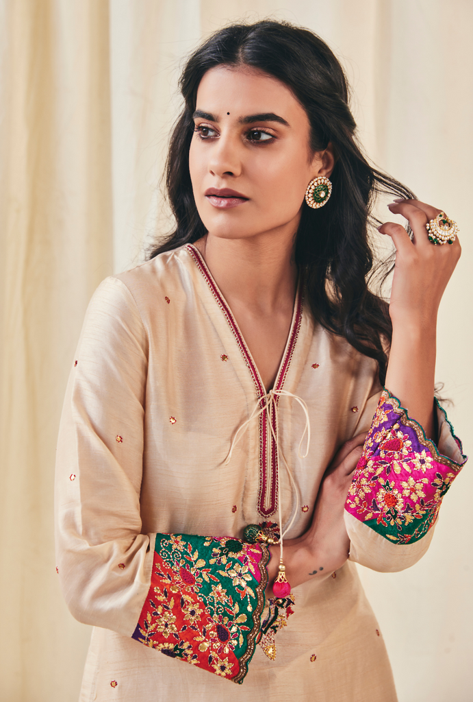 Beige Gota Paisley Meera Kurta Set