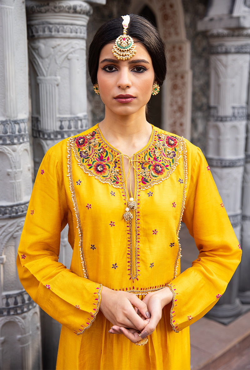 Mustard Floral Zardozi Ulfat Kurta Set