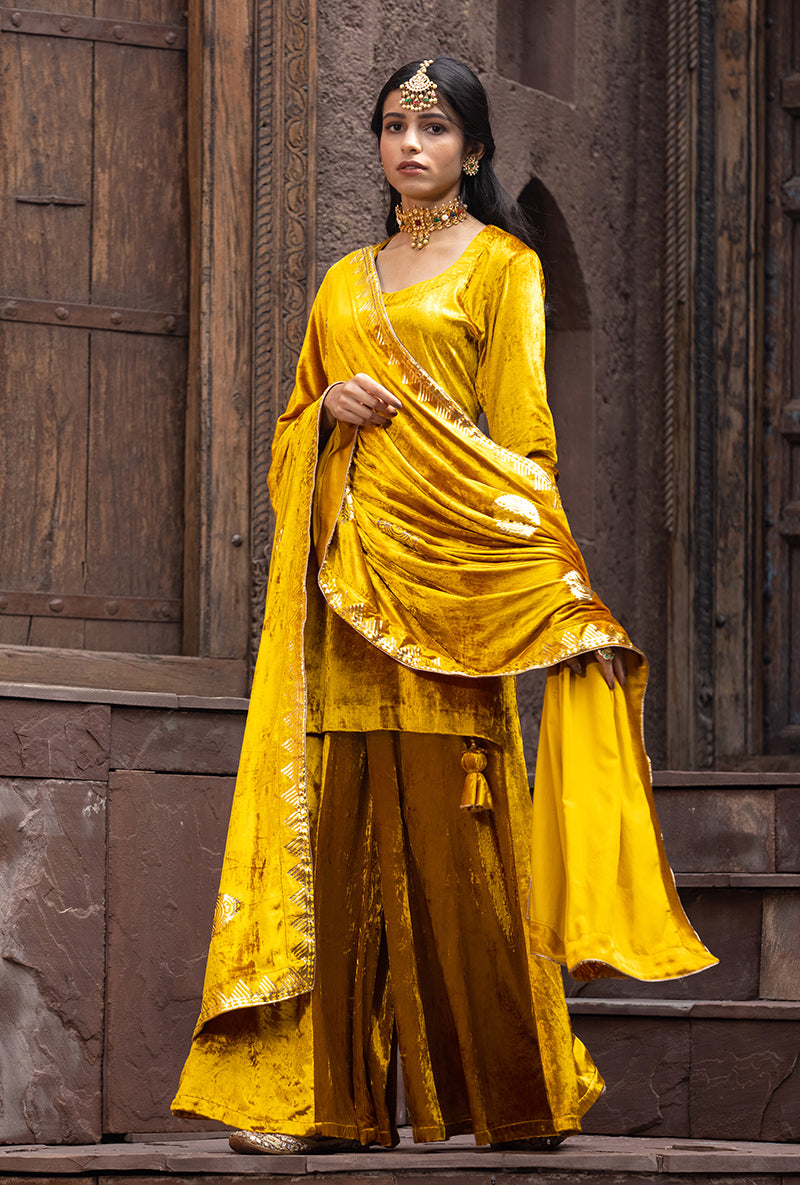 Mustard Ruhaani Sharara Set