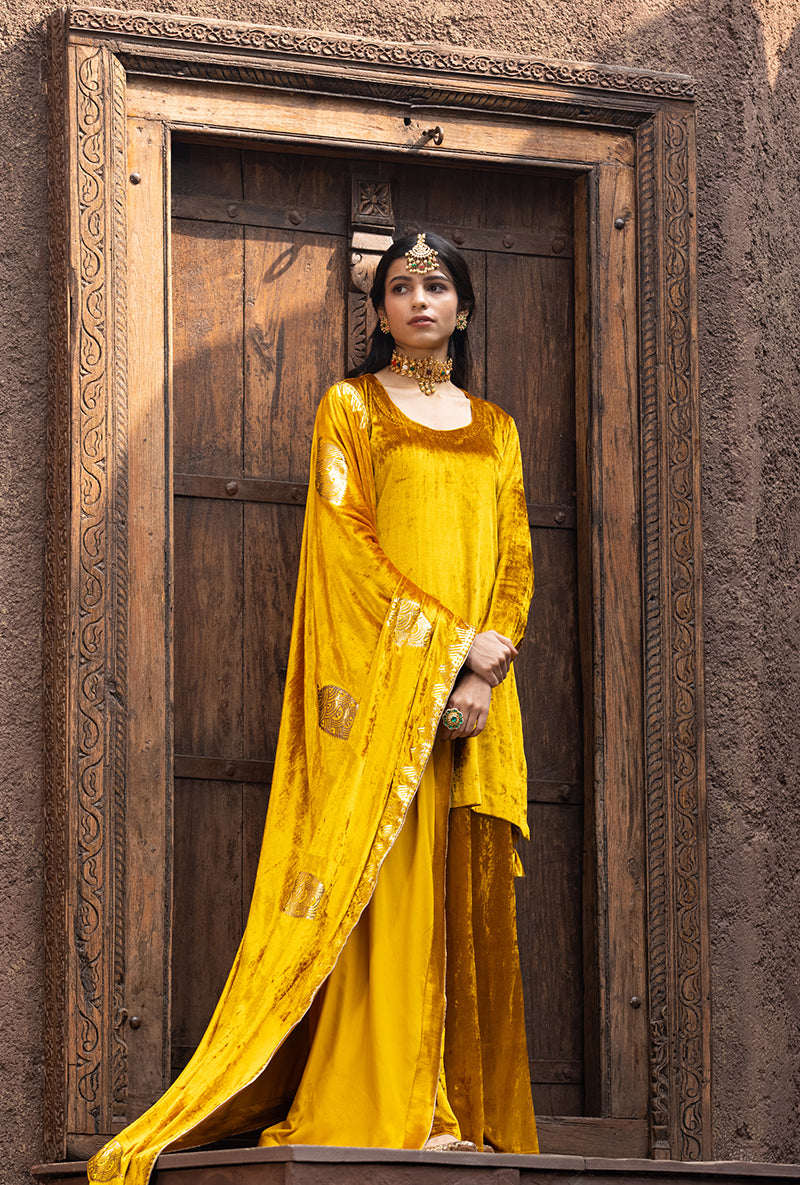 Mustard Ruhaani Sharara Set