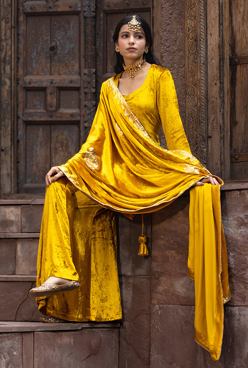 Mustard Ruhaani Sharara Set