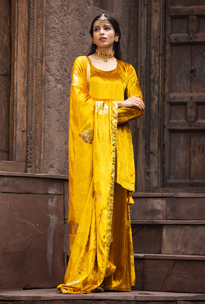 Mustard Ruhaani Sharara Set