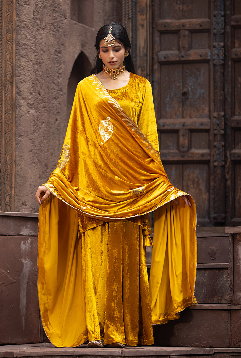 Mustard Ruhaani Sharara Set