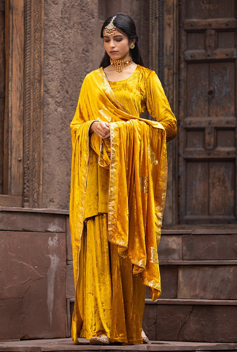 Mustard Ruhaani Sharara Set