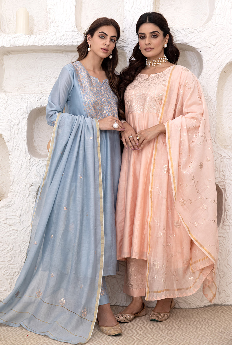 Pastel Peach Kalidaar Tahira Kurta Set