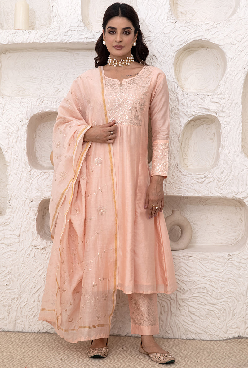 Pastel Peach Kalidaar Tahira Kurta Set