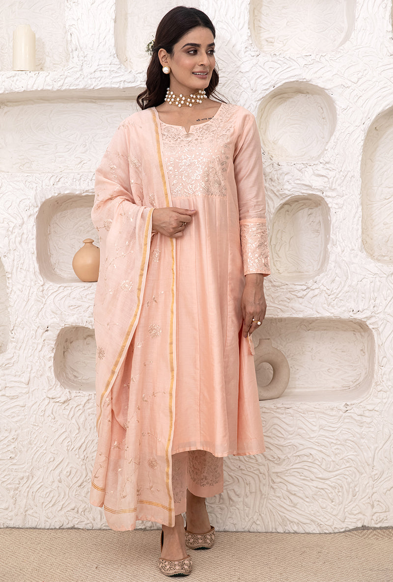 Pastel Peach Kalidaar Tahira Kurta Set