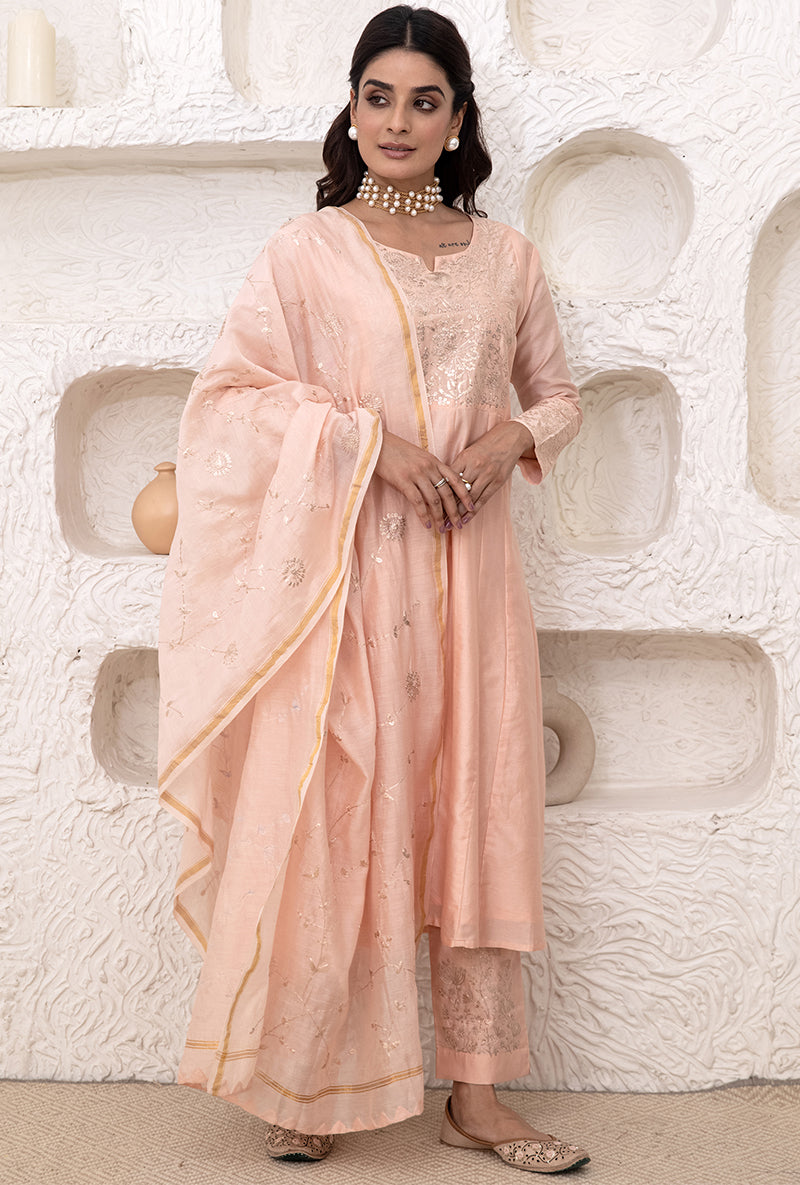 Pastel Peach Kalidaar Tahira Kurta Set