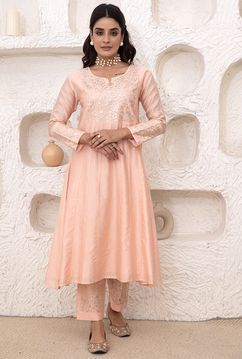 Pastel Peach Kalidaar Tahira Kurta Set