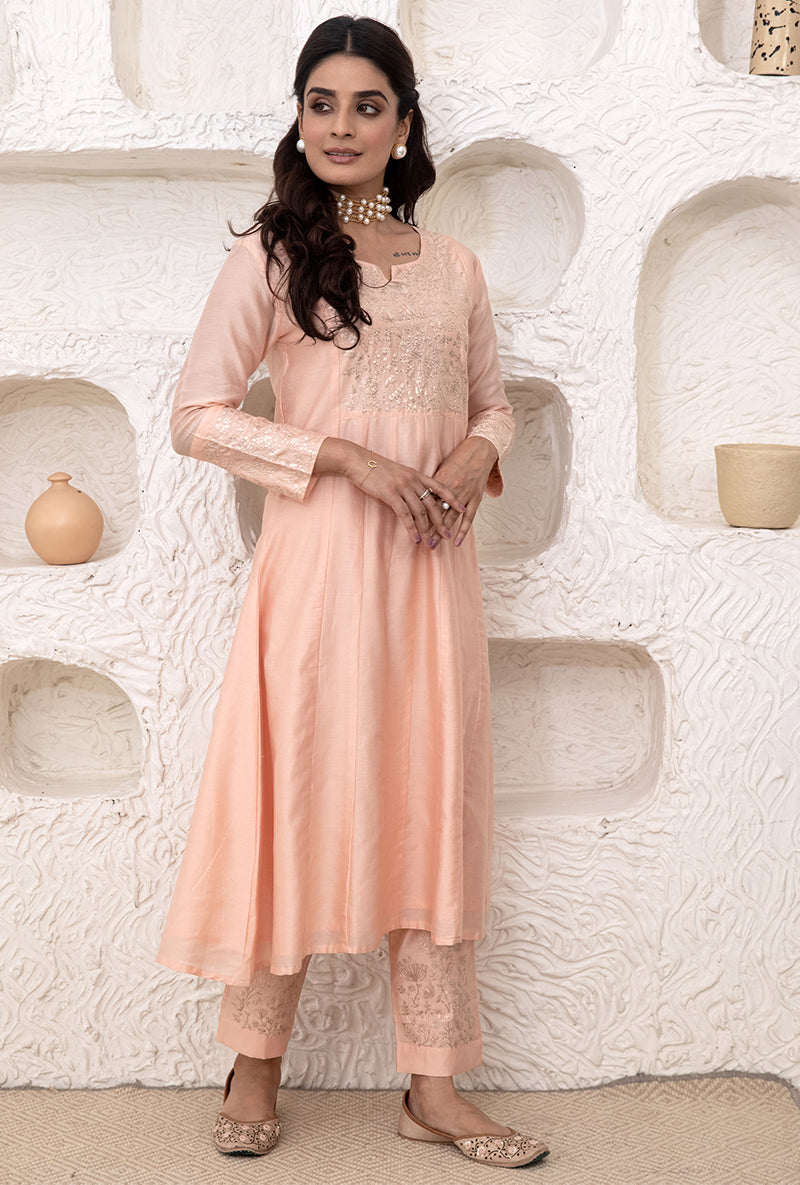 Pastel Peach Kalidaar Tahira Kurta Set