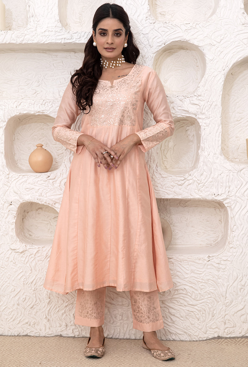 Pastel Peach Kalidaar Tahira Kurta Set