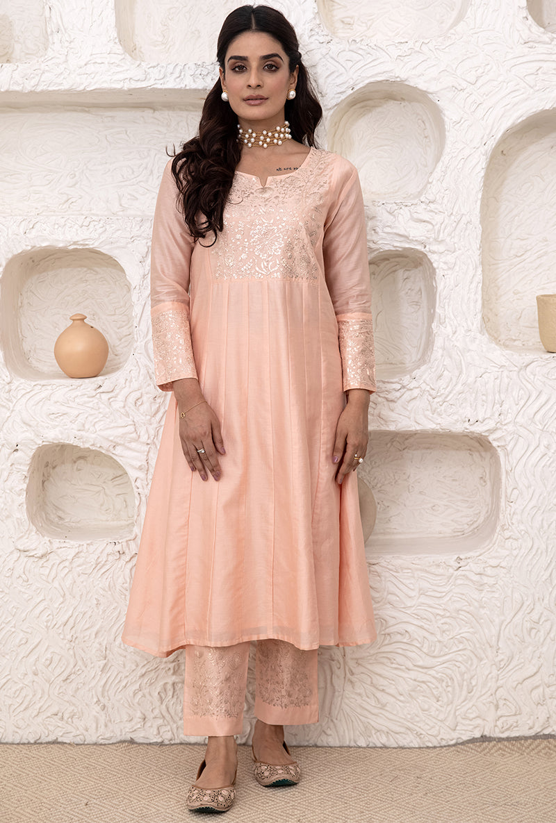 Pastel Peach Kalidaar Tahira Kurta Set
