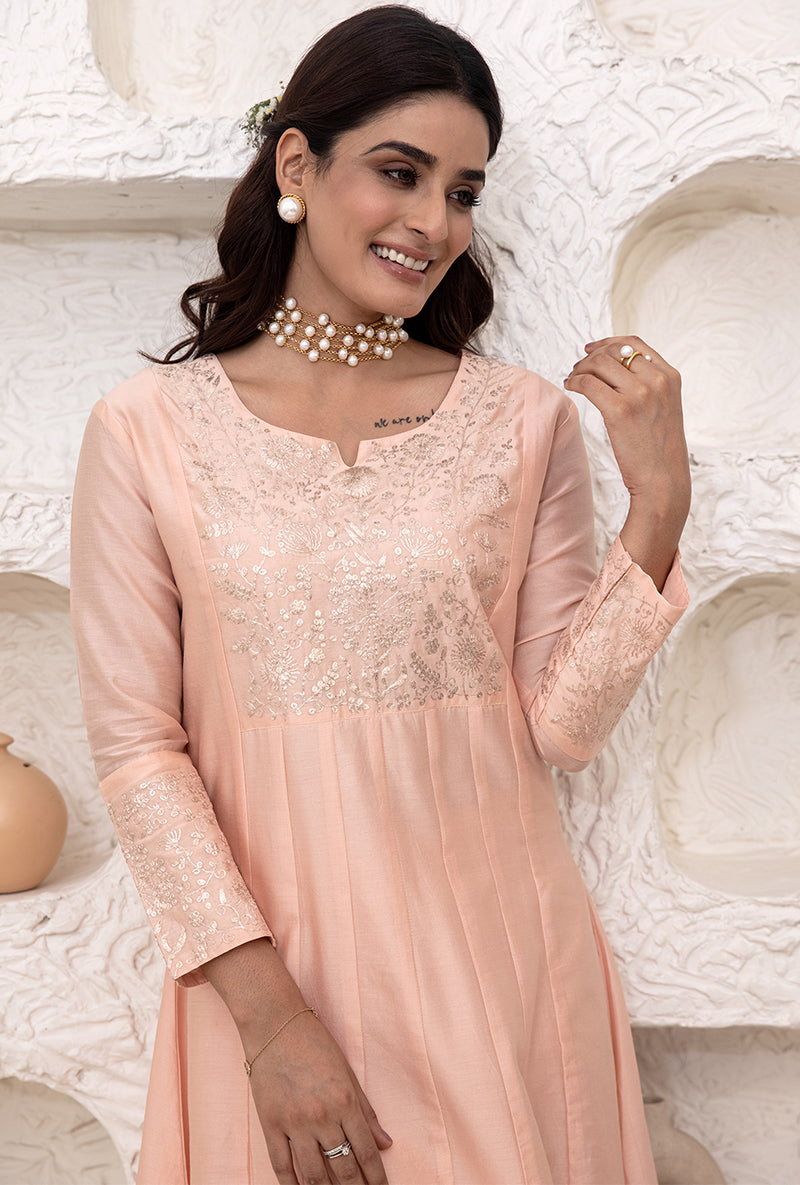 Pastel Peach Kalidaar Tahira Kurta Set